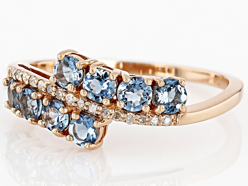 Pre-Owned 0.65ctw Round Santa Maria Aquamarine With 0.07ctw Round White Diamond 10k Rose Gold Ring - Size 7