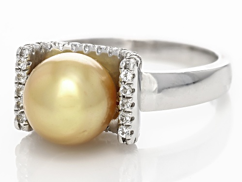 Pre-Owned 8-9mm Golden Cultured South Sea Pearl and White Topaz Rhodium Over Sterling Silver Ring - Size 11