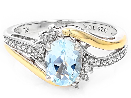 Pre-Owned 1.05ct Aquamarine with Diamond Accent Rhodium and 10k Yellow Gold Over Sterling Silver Rin - Size 7