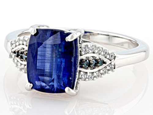 Pre-Owned 2.46ct Blue Kyanite with 0.08ctw White Zircon & 0.02ctw Blue Diamond Accent Rhodium Over S - Size 8