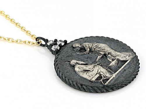 Pre-Owned Artisan Collection of Turkey™0.26ctw Cubic Zirconia & Oxidized Disc 18K Gold Over Silver N - Size 20