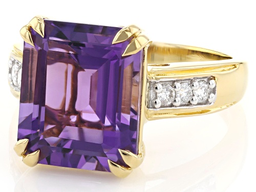 Pre-Owned 4.68ct Canela Amethyst With Prazana® Lab-Grown Diamonds 18k Yellow Gold Over Sterling Silv - Size 9