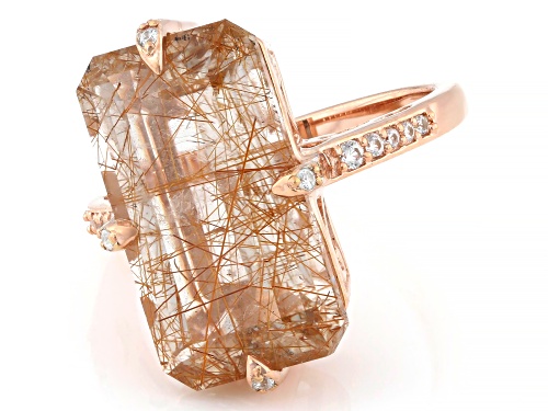 Pre-Owned 9.26ct Copper Rutilated Quartz with 0.14ctw White Zircon 18k Rose Gold Over Sterling Ring - Size 7