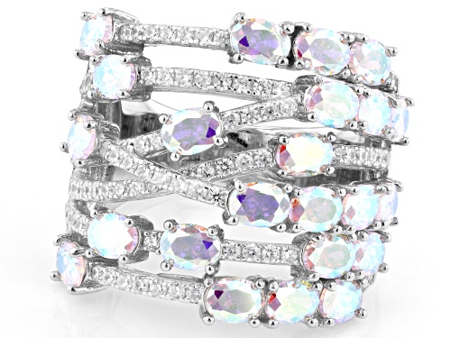 Pre-Owned Bella Luce® 6.12ctw Aurora Borealis And White Diamond Simulants Rhodium Over Sterling Silv - Size 8