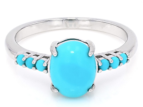 Pre-Owned Blue Sleeping Beauty Turquoise Rhodium Over Sterling Silver Ring - Size 8