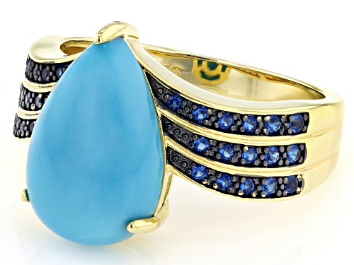 Pre-Owned 14x9mm Sleeping Beauty Turquoise With 0.19ctw Lab Blue Spinel 18k Yellow Gold Over Silver - Size 6