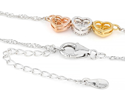 Pre-Owned 0.18ctw White Zircon Rhodium, 18k Rose and Yellow Gold Over Silver Tri-Color Necklace