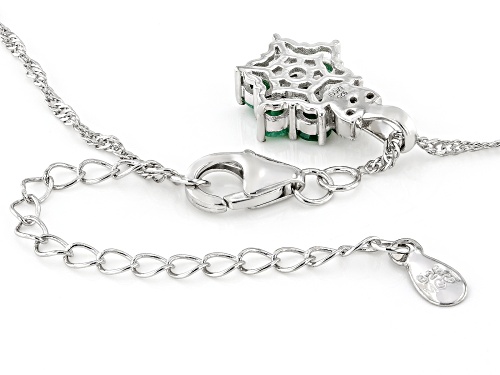 Pre-Owned 0.55ctw Round Brazilian Emerald With 0.03ctw White Zircon Rhodium Over Silver Pendant with