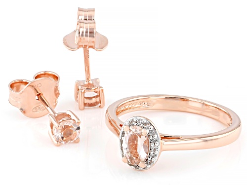 Pre-Owned 0.71ctw Morganite, 0.07ctw White Zircon 18k Rose Gold Over Sterling Silver Ring and Earrin