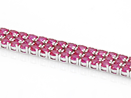 Pre-Owned 17.14ctw Round Lab Created Ruby Rhodium Over Sterling Silver Tennis Bracelet - Size 8