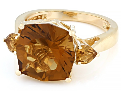 Pre-Owned 6.89ctw Champagne Quartz 18k Yellow Gold Over Sterling Silver Ring - Size 6