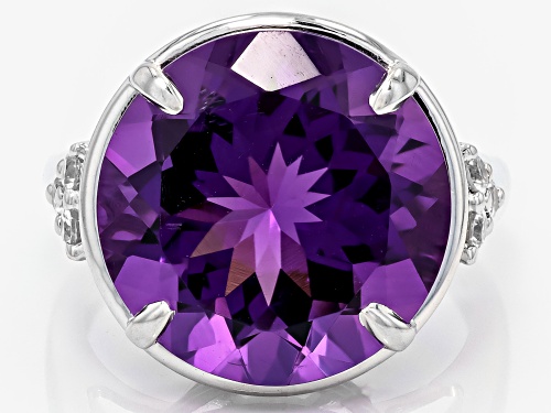 Pre-Owned 7.99ct Canela Amethyst with 0.27ctw White Zircon Rhodium Over Sterling Silver Ring - Size 7