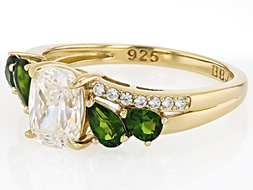 Pre-Owned 2.02ct Strontium Titanate With Chrome & 0.87ctw White Zircon 18k Yellow Gold Over Silver R - Size 6