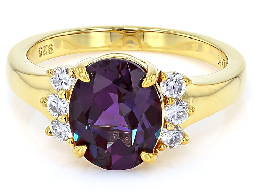 Pre-Owned 2.64ct Lab Alexandrite With 0.17ctw Prazana® Lab Grown Diamonds 18k Yellow Gold Over Silve - Size 5