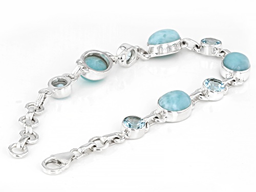 Pre-Owned Larimar with 4.50ctw Glacier Topaz™ Sterling Silver Bracelet - Size 7.5