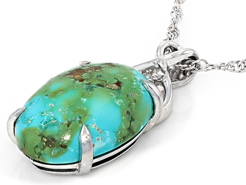 Pre-Owned 17x12mm Sonoran Composite Turquoise With 0.03ctw White Zircon Rhodium Over Silver Pendant/