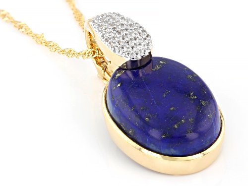 Pre-Owned 20x15mm Lapis Lazuli With 0.47ctw White Zircon 18k Yellow Gold Over Silver Pendant With Ch