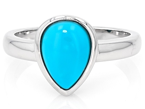 Pre-Owned 10x7mm Pear Shape Sleeping Beauty Turquoise Rhodium Over Sterling Silver Ring - Size 10