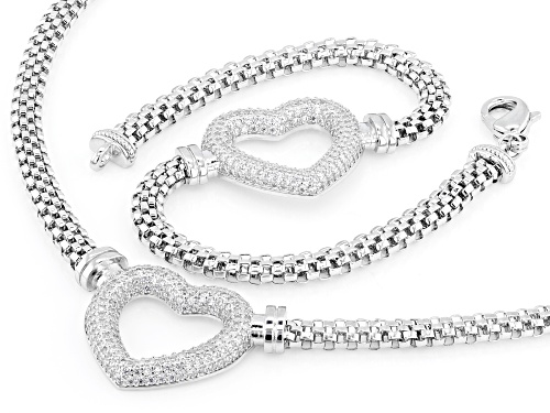 Pre-Owned Bella Luce® 3.80ctw Round White Diamond Simulant Rhodium Over Brass Heart Bracelet and Nec