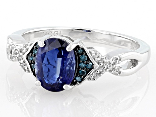 Pre-Owned 1.31ct Kyanite with 0.09ctw Blue Diamond and White Zircon Accent Rhodium Over Sterling Sil - Size 6