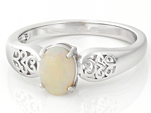 Pre-Owned 7x5mm Australian Coober Pedy Opal Rhodium Over Sterling Silver Ring - Size 10
