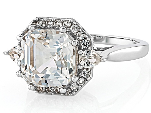 Pre-Owned 5.04ct Square Asscher Cut, .36ctw Round, .29ctw Pear Shape Lab Sapphire Rhodium Over Silve - Size 8