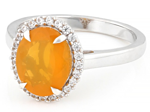 Pre-Owned 1.31ct Brazilian Fire Opal With 0.30ctw Round White Zircon Rhodium Over Sterling Silver Ri - Size 6
