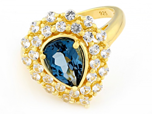 Pre-Owned 2.13ct London Blue Topaz With 0.95ctw Lab White Sapphire 18k Yellow Gold Over Sterling Rin - Size 9