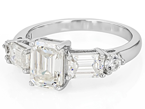 Pre-Owned 3.57ctw Emerald Cut Strontium Titanate With 0.27ctw White Zircon Rhodium Over Silver Ring - Size 9