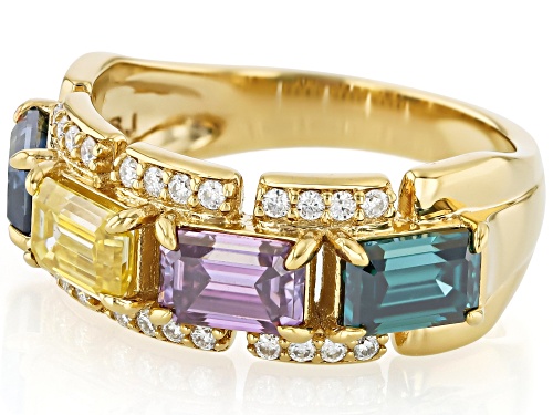 Pre-Owned MOISSANITE FIRE® AND MULTI COLOR MOISSANITE 2.56CTW DEW 14K YELLOW GOLD OVER SILVER RING - Size 7