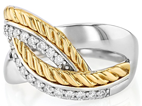Pre-Owned Moissanite Fire® 0.44ctw DEW Round Platineve® and 14k Yellow Gold Over Silver Ring - Size 10