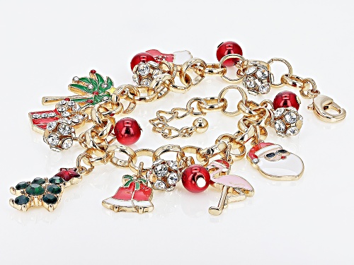 Pre-Owned Off Park® Collection, Crystal & Enamel Gold Tone Holiday Charm Bracelet - Size 7.5