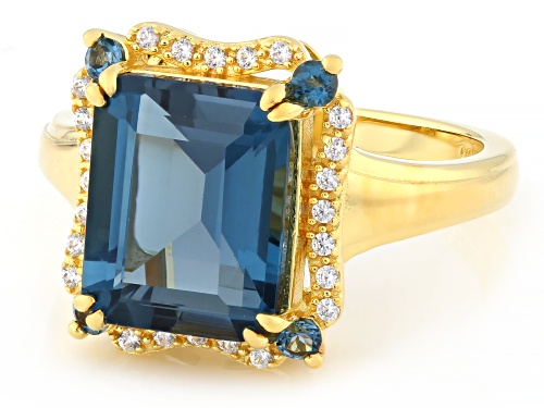 Pre-Owned 4.80ctw London Blue Topaz With 0.10ctw White Zircon 18k Yellow Gold Over Sterling Silver R - Size 5