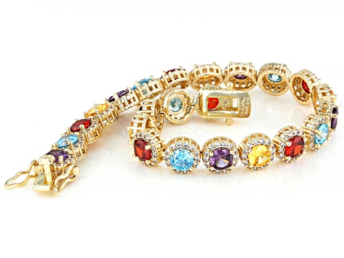 Pre-Owned Bella Luce® 21.96ctw Multicolor Gemstone Simulant 18k Yellow Gold Over Brass Tennis Bracel - Size 7.25