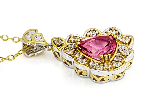 Pre-Owned 4.78ctw Pink Topaz & White Zircon Rhodium/24k Gold Over Palladium Silver Pendant With Chai