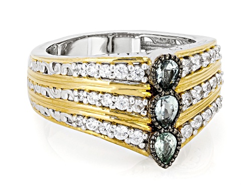 Pre-Owned 1.26ctw Chrysoberyl With White Zircon Rhodium & 24k Gold Over Palladium Sterling Silver Ri - Size 10