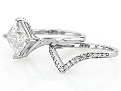 Pre-Owned Moissanite Fire® 3.01ctw DEW Square Princess cut and Round Brilliant Platineve® Ring and B - Size 7