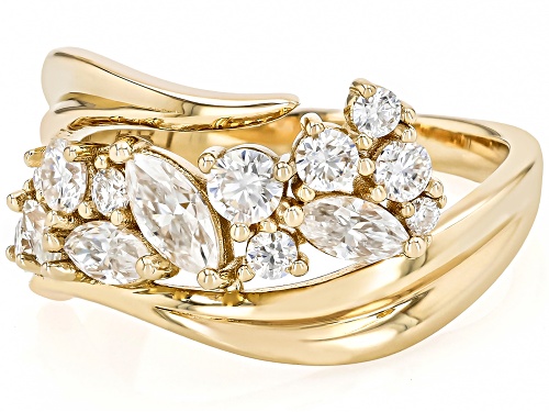 Pre-Owned Moissanite Fire® 1.10ctw DEW Marquise and Round 14k Yellow Gold Over Sterling Silver Bypas - Size 7