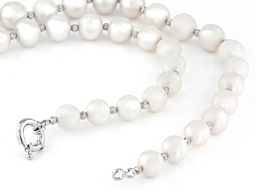 Pre-Owned 9-11mm White Cultured Freshwater Pearl Rhodium Over Sterling Silver 20 Inch Strand Necklac - Size 20