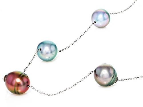 Pre-Owned 8.5-10mm Cultured Tahitian Pearl Rhodium Over Sterling Silver Necklace - Size 18
