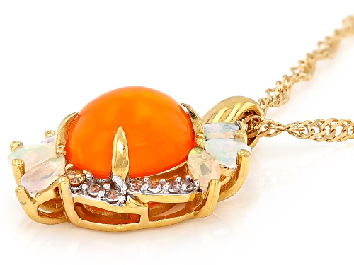 Pre-Owned 1.75ctw Ethiopian Opal With Prazana® Lab-Grown Diamonds 18k Yellow Gold Over Silver Pendan