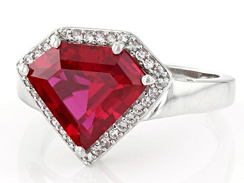 Pre-Owned 3.50ct Shield Cut Lab Created Ruby With 0.20ctw Lab Created Sapphire Platinum Over Silver - Size 8