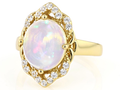 Pre-Owned 12x10mm Ethiopian Opal with 0.20ctw White Zircon 18k Gold Over Sterling Silver Ring - Size 8