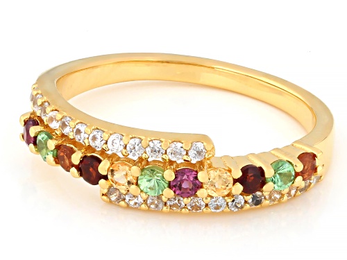 Pre-Owned 0.45ctw Multi Garnet With 0.27ctw White Zircon 18K Yellow Gold Over Sterling Silver Ring - Size 8