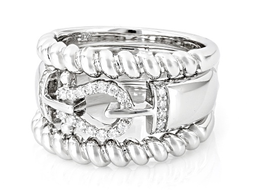 Pre-Owned MOISSANITE FIRE® 0.22CTW DEW ROUND PLATINEVE® RING WITH TWO BANDS - Size 8