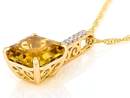 Pre-Owned 5.53ctw Champagne Quartz With White Zircon 18k Yellow Gold Over Stering Silver Pendant Wit