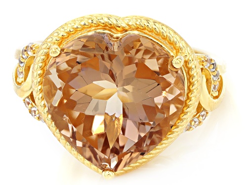 Pre-Owned 7.57ct Champagne Quartz With 0.09ctw White Zircon 18k Yellow Gold Over Sterling Silver Rin - Size 6