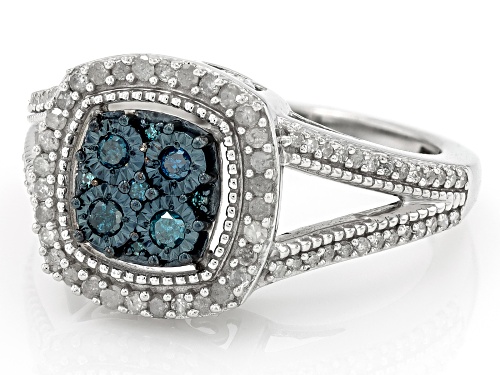 Pre-Owned 0.50ctw Round Blue Velvet Diamonds™ And White Diamond Rhodium Over Sterling Silver Cluster - Size 7