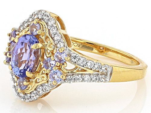 Pre-Owned 0.84ctw Tanzanite With 0.44ctw White Zircon 18k Yellow Gold Over Sterling Silver Ring - Size 6