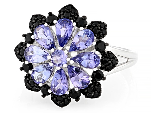 Pre-Owned 1.45ctw Tanzanite With 0.69ctw Black Spinel Rhodium Over Sterling Silver Ring - Size 6